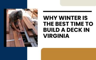 A man measures wood planks on a partially built deck under construction, emphasizing high-quality, professional craftsmanship in deck installation for home improvement projects in Virginia.| First In Decks and Fencing | Virginia Beach Deck Builders